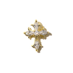 Floriated Cross Nail Charm with Rhinestones | Catholic Nail Art | Religion Resin Inclusion | Luxury Embellishment (1 piece / Gold / 11mm x 13mm)