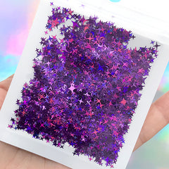 Four Point Star Holographic Glitter | Holo Cross Star Confetti | Iridescent Flakes | Aurora Borealis Sprinkles for Kawaii Resin Crafts (AB Dark Purple)