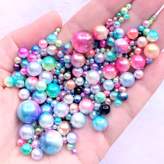 Unicorn Pearls in Rainbow Gradient Color | Colorful Mermaid Pearls in Various Sizes | Kawaii Embellishments | ABS Round Pearls with No Hole (2.5mm to 12mm / 10 grams)