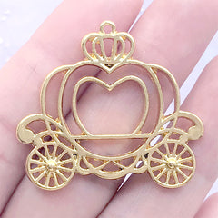 Cinderella Pumpkin Carriage Open Bezel Charm | Kawaii Fairy Tale Deco Frame | Princess Jewelry Making (1 piece / Gold / 36mm x 32mm)
