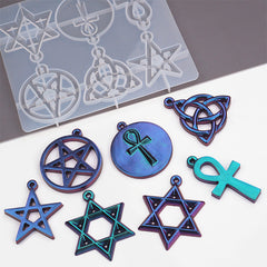 Protection Charm Silicone Mold for Resin (6 Cavity) | Ankh Key of Life Pentagram Triquetra Trinity Knot Star of David Talisman Symbol Mould