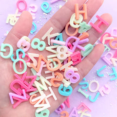 Alphabet Cabochon Assortment in Pastel Color | Resin Letter and Number Embellishment | Kawaii Decoden Supplies (100 pcs / Mix)