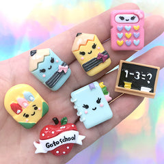 Back to School Cabochon | Blackboard Pencil Calculator Planner Stationery Cabochons | Kawaii Decoden (7 pcs / Mix)