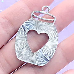 DEFECT Food Jar with Heart Open Bezel | Kawaii Bottle Deco Frame for UV Resin Filling | Resin Jewelry DIY (1 piece / Silver / 27mm x 39mm)