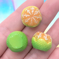 3D Orange Cabochons | Dollhouse Miniature Fruit | Faux Food Jewellery Making | Doll Food Supplies (3 pcs / Green / 16mm x 13mm)