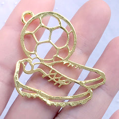 Soccer Open Bezel Charm | Football and Shoes Deco Frame for UV Resin Filling | Sport Pendant (1 piece / Gold / 36mm x 37mm)