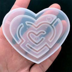 Heart Maze Silicone Mold | Kawaii Shaker Cabochon Mold | Decoden Supplies | Resin Jewelry Making (72mm x 58mm)