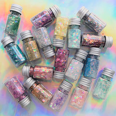 Pastel Chunky Hexagon Glitter Assortment (Set of 18) | Iridescent Confetti Glitter Mix | Resin Craft Supplies | Nail Art Decoration