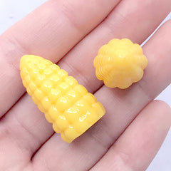 Miniature Corn Cabochons | Faux Food Embellishment | Fake Food Jewellery DIY | 3D Decoden Pieces (2 pcs / 15mm x 28mm)