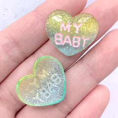 DEFECT My Baby Heart Cabochons | Kawaii Cabochon with Glitter | Decoden Phone Case Making (2 pcs / 23mm x 20mm)