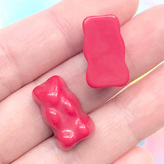 Kawaii Bear Gummy Candy Cabochons | Faux Food Jewelry Making | Decoden Phone Case DIY (2 pcs / Red / 11mm x 19mm)