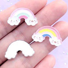 Small Rainbow Resin Cabochons | Kawaii Embellishment | Hair Bow Center | Phone Case Decoden (3 pcs / Assorted Mix / 22mm x 13mm)