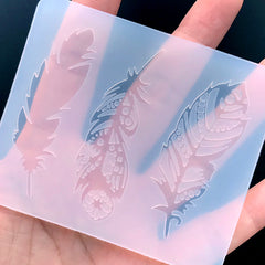 Assorted Feather Silicone Mold (3 Cavity) | Vintage Embellishment Mould | Retro Jewelry Making | Soft Clear Mold for UV Resin