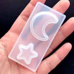 Kawaii Moon and Star Silicone Mold (2 Cavity) | Clear Soft Mold for UV Resin | Magical Girl Decoden Mold | Resin Craft Supplies