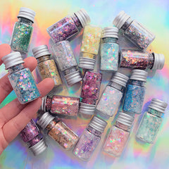 Pastel Chunky Hexagon Glitter Assortment (Set of 18) | Iridescent Confetti Glitter Mix | Resin Craft Supplies | Nail Art Decoration
