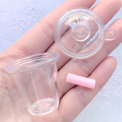 Miniature Boba Tea Cup | Dollhouse Frappuccino Cup | Kawaii Bubble Tea Keychain Making | Doll Food DIY (1 Set / Short, Dome Lid and Pink Straw)