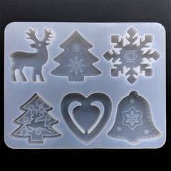 Assorted Christmas Cabochon Silicone Mold (6 Cavity) | Christmas Ornament Making | Christmas Tree Reindeer Snowflake Jingle Bell Mould