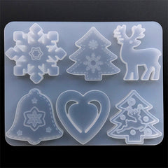 Assorted Christmas Cabochon Silicone Mold (6 Cavity) | Christmas Ornament Making | Christmas Tree Reindeer Snowflake Jingle Bell Mould