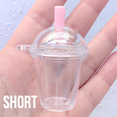 Miniature Boba Tea Cup | Dollhouse Frappuccino Cup | Kawaii Bubble Tea Keychain Making | Doll Food DIY (1 Set / Short, Dome Lid and Pink Straw)