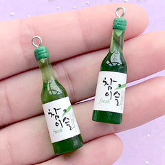 Miniature Soju Charm | 3D Dollhouse Korean Beverage | 1:12 Scale Doll House Alcoholic Drink Bottle | Fake Food Jewelry (2 pcs / 10mm x 40mm)
