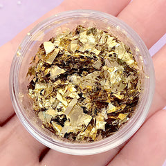 Gold Flakes in Irregular Shape | Fake Gold Foil | Resin Filler | Embellishments for UV Resin Craft | Nail Designs (Light Gold / 2 grams)