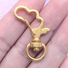 Angel Wing Lobster Clasp with Swivel Ring | Cute Snap Clip | Magical Girl Jewellery DIY | Kawaii Keychain Making (1 piece / Yellow Gold / 22mm x 34mm)