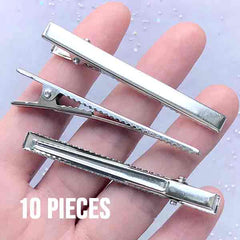 Flat Alligator Hair Clips | Glue on Hair Clip Blanks for Kawaii Jewellery Making | Toddler Hair Accessory DIY (Silver / 10 pcs / 6mm x 60mm)