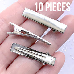 Glue on Hair Clip Blanks | Flat Alligator Hair Clips | Toddler Hair Accessories DIY (Silver / 10 pcs / 6mm x 32mm)