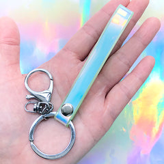 Iridescent Wristlet Key Fob with Lobster Clasp | Fake Leather Hand Strap Key Holder | Wrist Lanyard | Kawaii Keychain Making (1 piece / Blue Green)