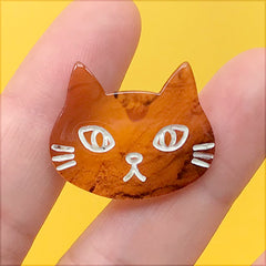 Cat Head Acetate Resin Cabochon | Animal Embellishment | Hair Bow Center | Kawaii Jewellery DIY (1 Piece / Brown / 25mm x 21mm)