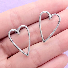 Kawaii Stud Earrings with Heart Open Bezel | Heart Deco Frame for Resin Filling | UV Resin Jewelry Making (1 pair / Tibetan Silver / 15mm x 22mm)