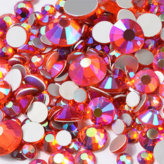 AB Glass Rhinestones Assortment | Faceted Round Crystal in Various Sizes | Bling Bling Embellishments (AB Orange Red / SS4 to SS20 / Around 300 pcs)