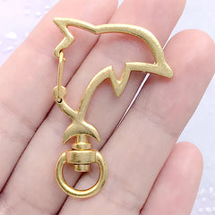 Dolphin Lobster Clasp with Swivel Ring | Kawaii Snap Clip | Marine Life Shaped Lanyard Hook | Keychain Supplies (1 piece / Yellow Gold / 28mm x 42mm)
