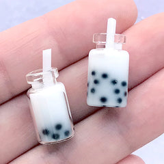 Miniature Bubble Tea | 3D Dollhouse Boba Tea | Doll House Pearl Milk Tea Cabochon | Kawaii Food Jewelry Supplies (2 pcs / White / 10mm x 18mm)
