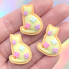 Dollhouse Sugar Cookie Cabochon in Cat Shape | Miniature Sweets Deco | Kawaii Decoden Phone Case (3 pcs / 19mm x 24mm)