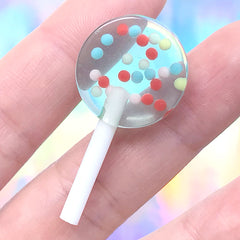 Sprinkle Lollipop Cabochon | Faux Candy Embellishment | Kawaii Sweet Deco | Decoden Supplies (1 piece / Clear Blue Green / 19mm x 39mm)