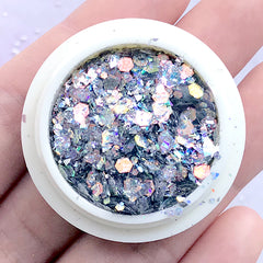 Holographic Hexagon Confetti in Various Sizes | Iridescent Glitter in Rainbow Colour | Embellishments for Resin Crafts (AB Purple Grey)