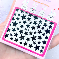 Glittery Black Star Stickers | Nail Art Supplies | Resin Inclusion | Gothic Nail Designs | Noir Nail Deco