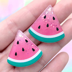 Glittery Watermelon Cabochons | Fruit Embellishments | Kawaii Hair Bow Center (2 pcs / 29mm x 29mm)