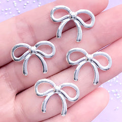 CLEARANCE Ribbon Metal Cabochons | Cute Embellishments | Decoden Craft | Filling Materials for Resin Art (4pcs / Silver / 21mm x 15mm)
