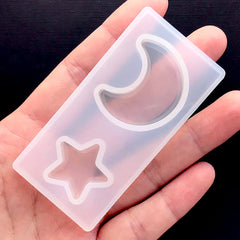Kawaii Moon and Star Silicone Mold (2 Cavity) | Clear Soft Mold for UV Resin | Magical Girl Decoden Mold | Resin Craft Supplies