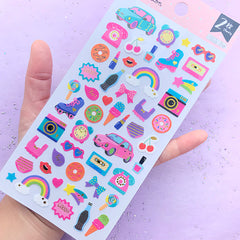 Kawaii Retro Item Sticker in Pink Color | Cassette Tape Vintage Telephone Camera Antique Car Rainbow Stickers (2 sheets)