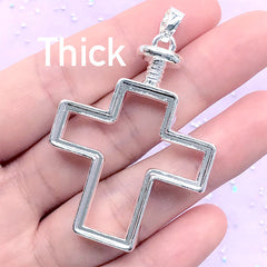 Large Cross Open Bezel Charm | Thick Deco Frame for UV Resin Filling | Resin Jewellery Supplies (1 piece / Silver / 36mm x 48mm)