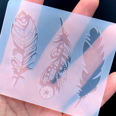 Assorted Feather Silicone Mold (3 Cavity) | Vintage Embellishment Mould | Retro Jewelry Making | Soft Clear Mold for UV Resin