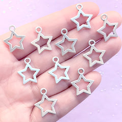 Small Star Open Bezel for UV Resin Jewelry DIY | Star Outline Charm | Hollow Star Pendant | Kawaii Craft Supplies (10 pcs / Silver / 15mm x 17mm)