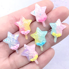 Glittery Star Wand Cabochons | Magical Girl Decoden Pieces | Kawaii Jewelry Supplies (3 pcs by random / 16mm x 22mm)