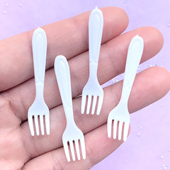 Dollhouse Miniature Fork | Doll House Cultery | Doll Food DIY | Fake Food Craft Supplies (4 pcs / White / 9mm x 42mm)