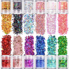 Holographic Hexagon Glitter Assortment in Various Sizes (Set of 12) | Chunky Confetti for Nail Art | Resin Craft Supplies