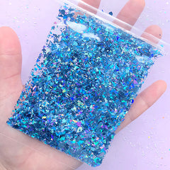 Holo Confetti Flakes in Irregular Shape | Bling Bling Glittery Sprinkles | Iridescent Resin Fillers for Resin Cabochon DIY (AB Blue / 10g)