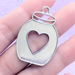 DEFECT Food Jar with Heart Open Bezel | Kawaii Bottle Deco Frame for UV Resin Filling | Resin Jewelry DIY (1 piece / Silver / 27mm x 39mm)